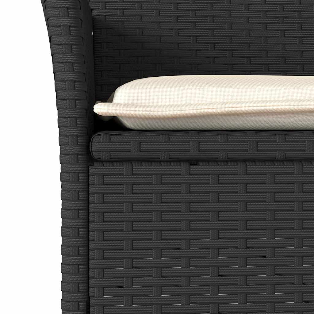 3 Piece Outdoor Dining Set with Cushions Black Poly Rattan Glass Table