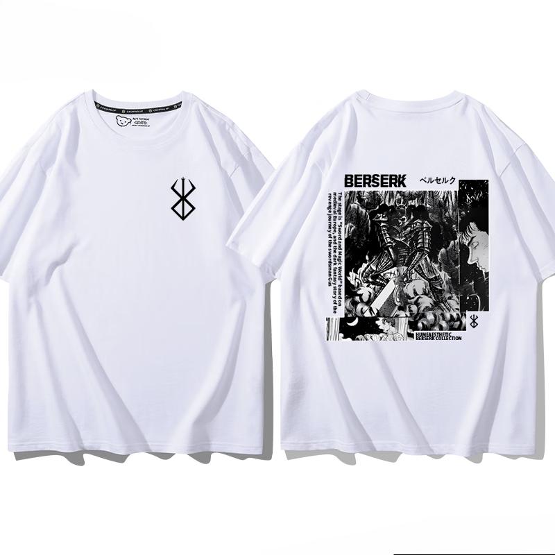Футболка из 100% хлопка с фирменным принтом воинов аниме Berserk Guts летняя мужская повседневная уличная одежда с короткими рукавами