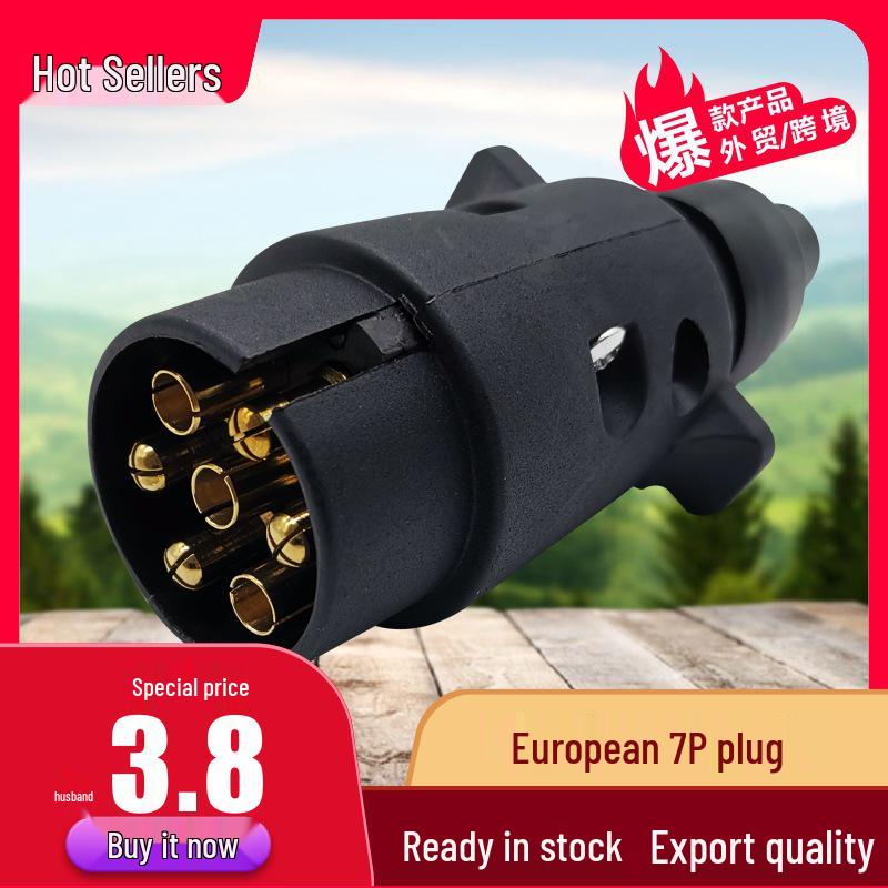 European 7-Pin Nylon Plug Socket with Rubber Pad for RV Trailer
