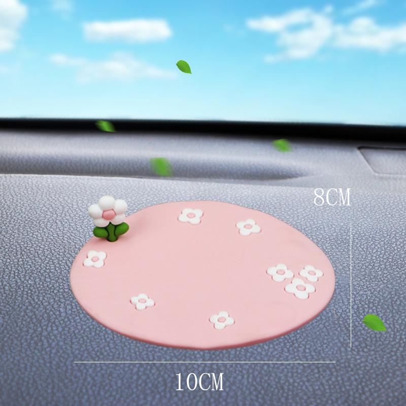 Fresh Flower Cartoon Anti-slip Car Mat – Phone Holder & Perfume Organizer for Console
