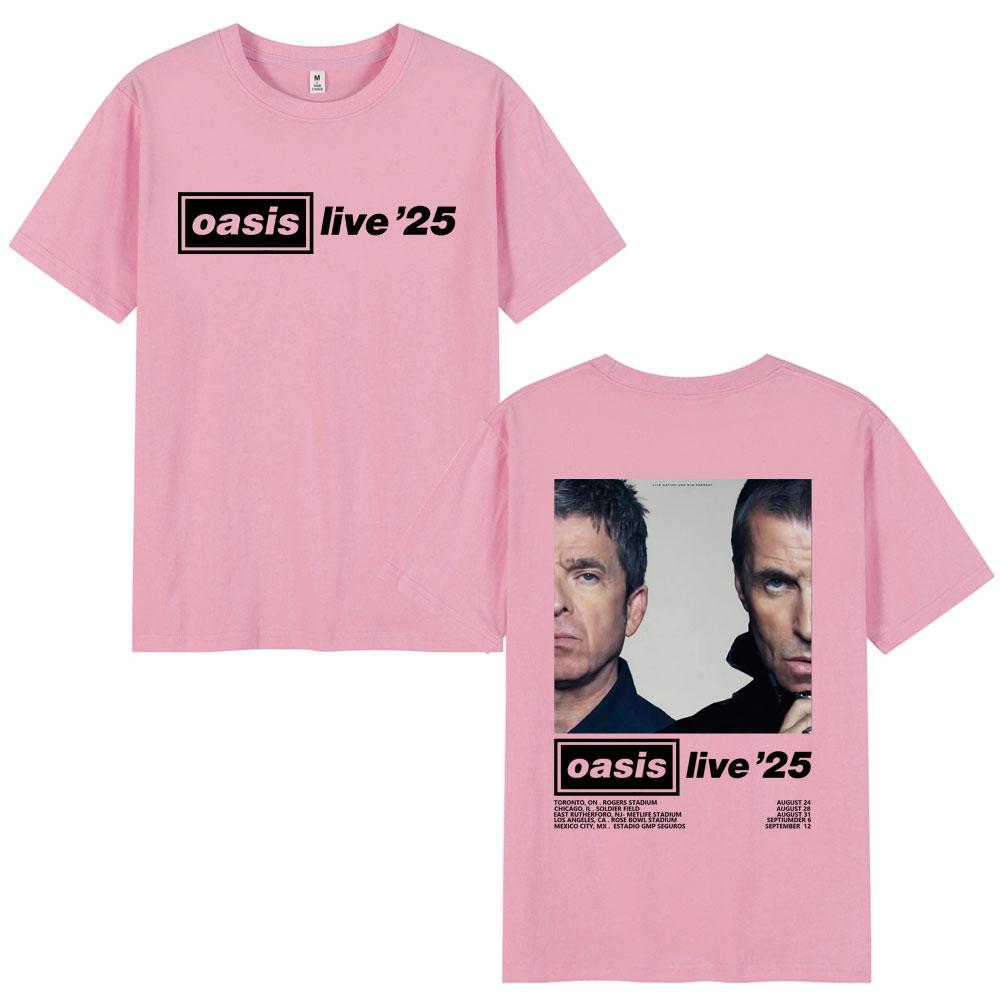 O-Oasis Live 25 Tour Футболки Футболка Британской рок-группы Мужская одежда Хлопок Повседневная Футболка с коротким рукавом Оверсайз Уличная одежда