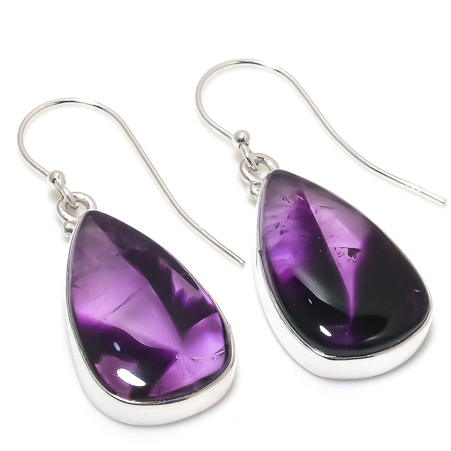 Natural Brazilian Amethyst Gemstone 925 Solid Sterling Silver Earring 1.75" R6f72