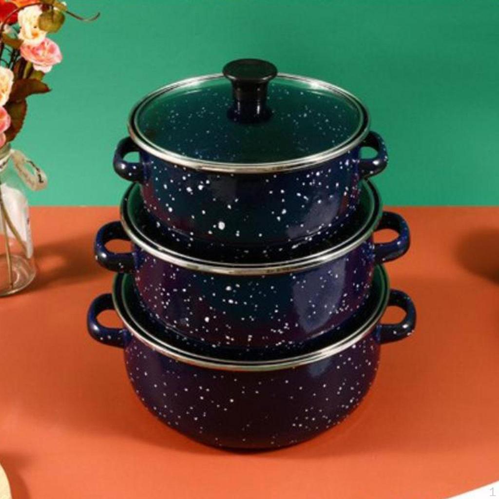 Эмалированная кастрюля из 3 предметов с крышкой, креативная жаропрочная кастрюля с двойными ручками, медленная