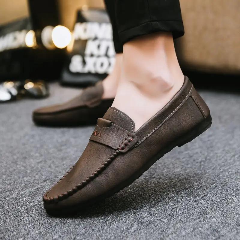FashionMale Casual Shoe Non Slip and Waterproof Men's Leather Shoes Round Toe Flat Classic Original Shipping Free Luxury Sale Slip-on