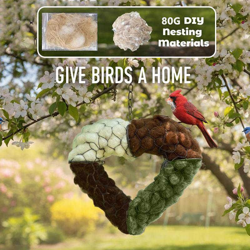 Handmade Fiber Bird Nesting Heart, Refillable Birds Haven 1 Heart Shape Hummingbird Nesting And 80G Of Nest Materials