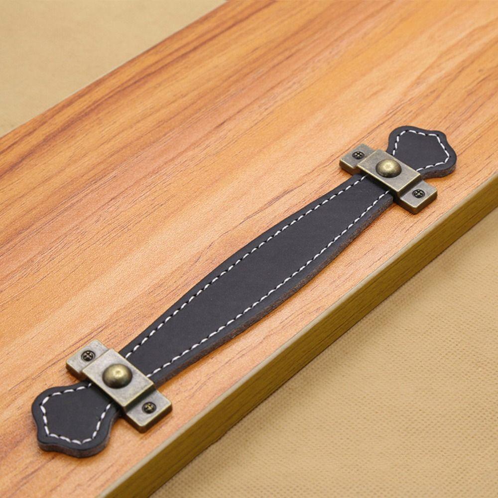 Soft Leather Handle Brown Door Knobs Classic Cabinet Pulls Kitchen