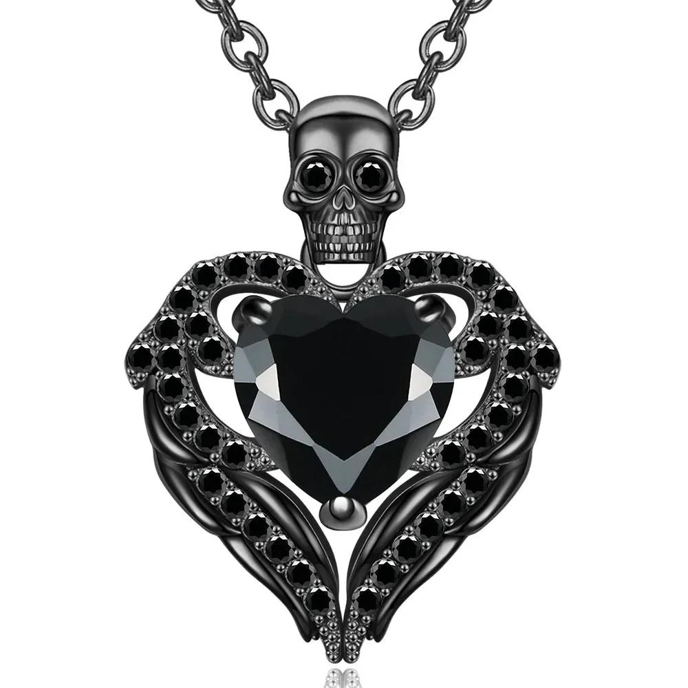 Сердце Фиолетовый Красный Крыло Ангела Кристалл Циркон Женский Череп Черный Кулон Ожерелья День Матери Хэллоуин Рождество Ювелирные Изделия