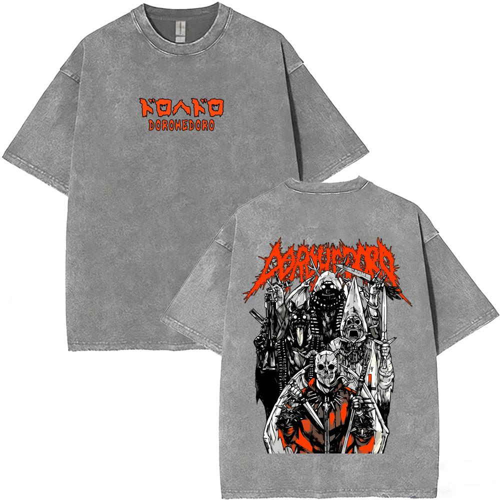 Japanese Anime Dorohedoro Kai Vintage Washed T-shirt   Cool ga Graphic T-shirts 's Gothic Rock Horror T Shirt