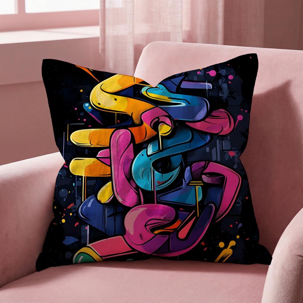 Street Graffiti Texture Cushion Cover MultiScene Pillow Cover for Home Car Reversible Soft Durable for Daily Use
