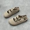 Johnature Genuine Leather Round Toe Sandals Retro Flat Solid Color Versatile Women's Shoes