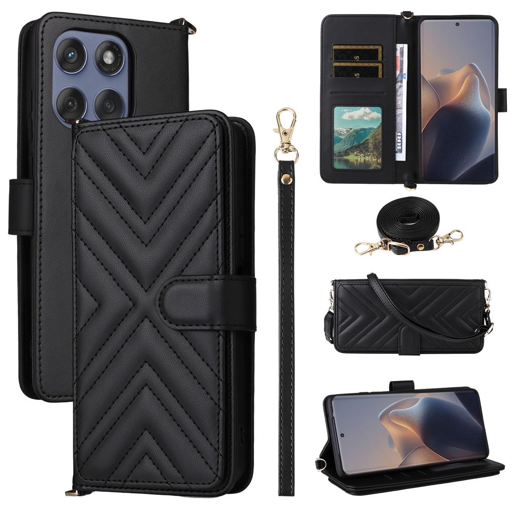For Motorola Edge 60 5G/60 Fusion 5G Stand Wallet Case with Shoulder/Wrist Strap Leather Phone Cover