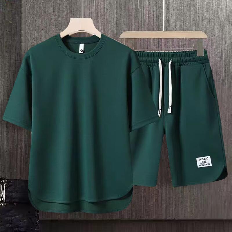 Мужская корейская мода вафельный комплект из двух предметов, летняя футболка с короткими рукавами и шорты, свободные комплекты, мужская дизайнерская одежда, спортивные костюмы