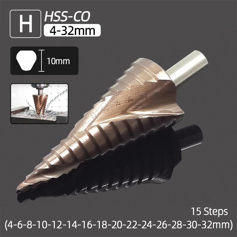 HSS Титановое ступенчатое сверло Кобальтовое 4-32мм Спиральная Прямая канавка 1/4 Шестигранник Дерево Металл Резак для отверстий Коническое ступенчатое сверло Конусные инструменты
