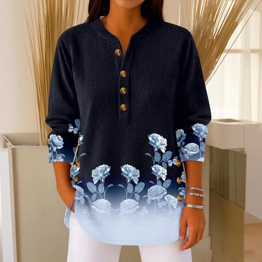 Женский модный пуловер с длинными рукавами и рождественским принтом, с воротником на пуговицах