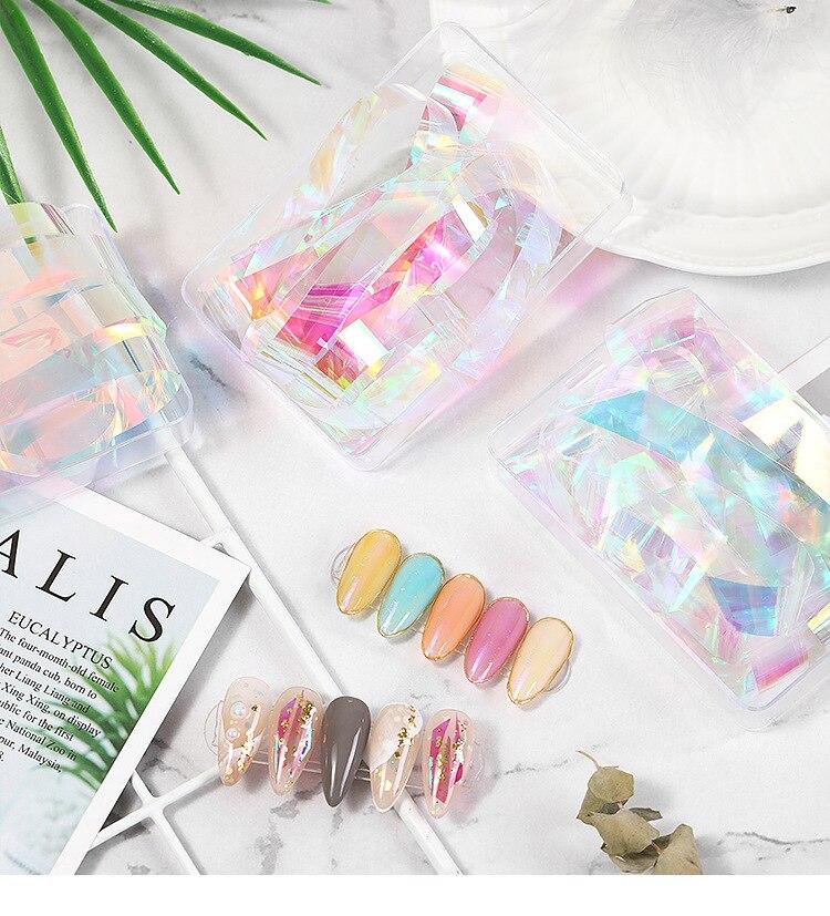1 Box Aurora Nails Foil Film Sticker Cellophane Paper Korean Nail Glass Foils Trend Design Ice Cube Manicure Nail DIY Decoration