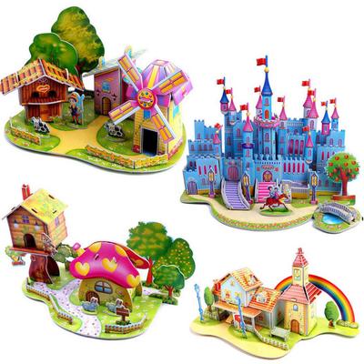 Детская 3D игрушка головоломка. Сборка дом, замок или мельница