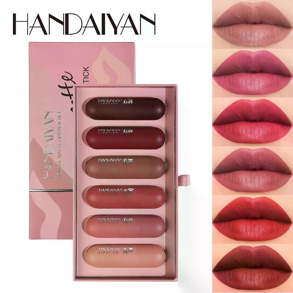6pcs Red Velvet Matte Lipstick Set, High Pigmented Long-Lasting Waterproof Lip Stick, Moisturizing Balms, Sheer Tint, Shine & Glowy Finish,Stain Makeu