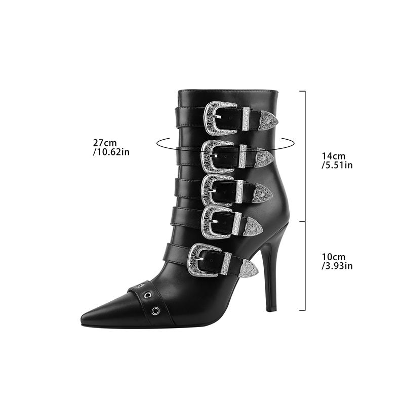 Модные женские новые осенне-зимние остроносые ботильоны на высоком каблуке с металлической пряжкой, молнией, больших размеров и до икры, модная подиумная короткая обувь