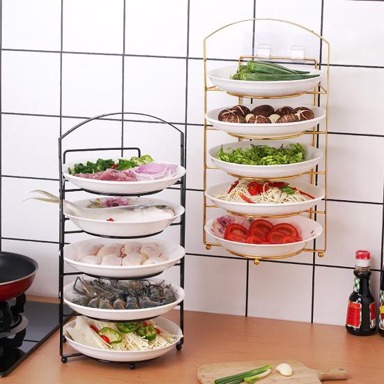 Dish Storage Rack Multi-Layer Design Large Capacity Rustproof Corrosion Resistant Kitchen Countertop Storage Holder Food Preparation Rack