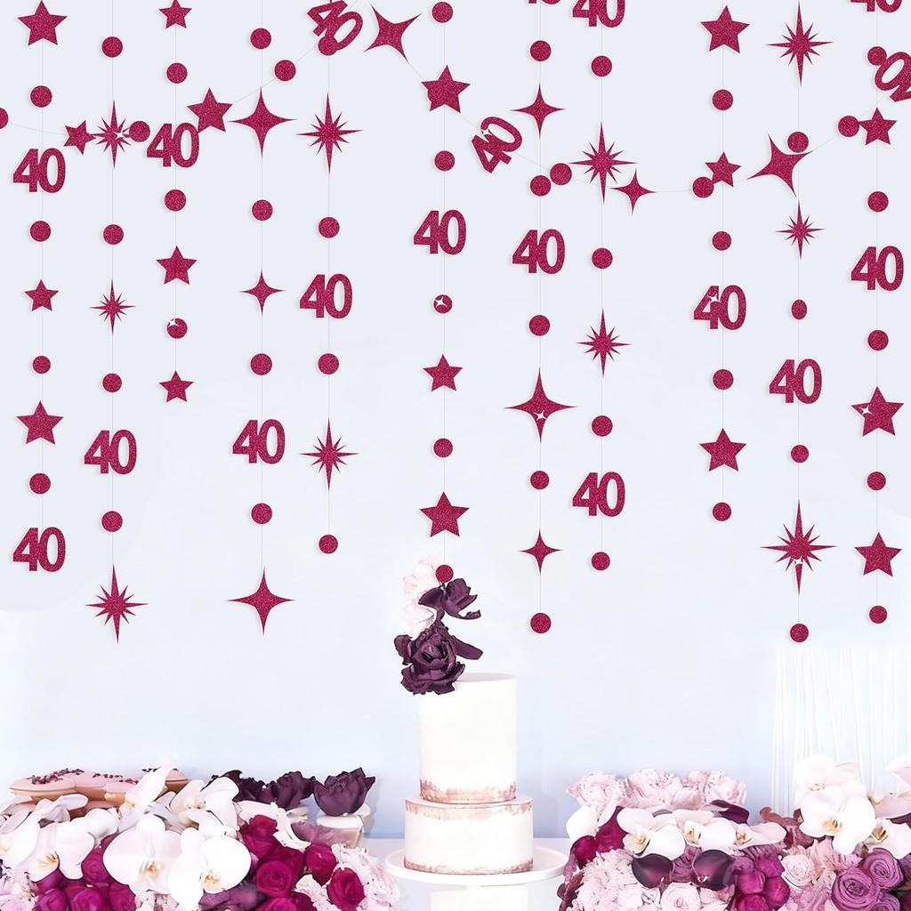 Champagne Gold 40th Birthday Decorations Number 40 Circle Dot Twinkle Star Garland Streamer Banner Backdrop for Women Mens Cheers to 40 Years Old