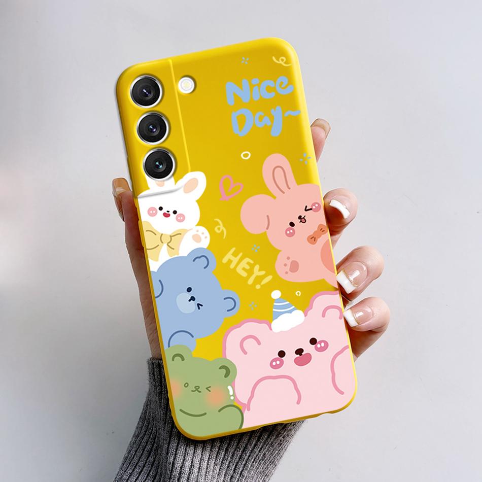 For Samsung Galaxy S22 S 22 Plus S22 Ultra S22+ Case Soft Slim Cute Bear Cartoon Frog Candy Painted Back Cover Funda Bumper Bags