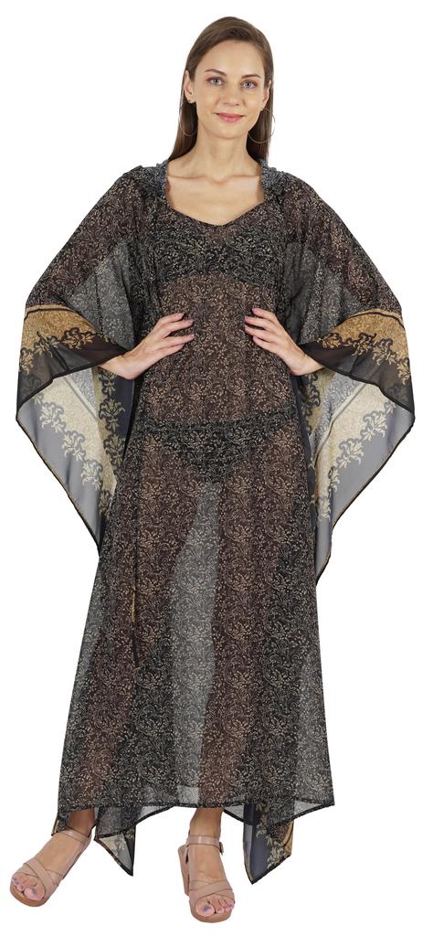 Moomaya Кафтан с капюшоном для женщин, длинное бикини с принтом, прикрытие, летнее, турецкое