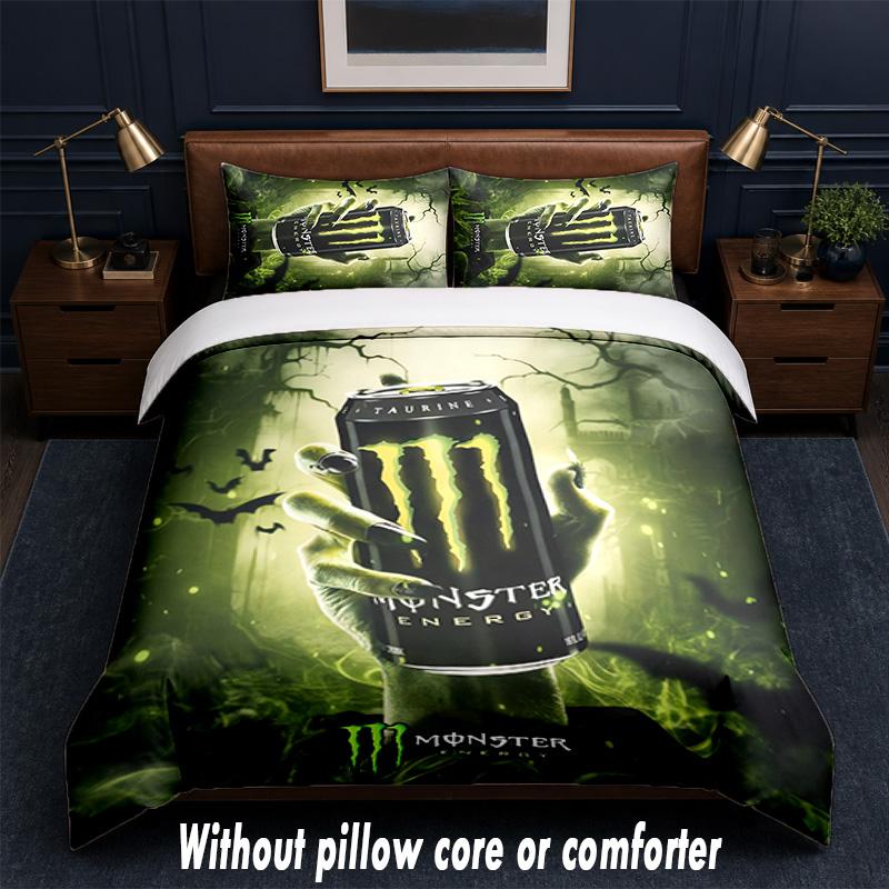 Monster Energy Design Bed Bedding Set 1 Duvet Cover + 2 Pillowcases Soft Breathable Household Bed Linens