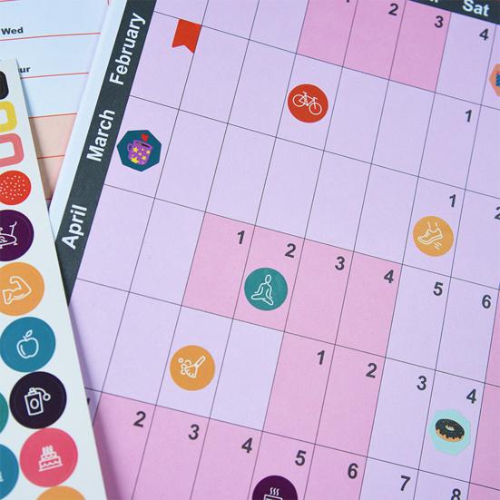 Настенный календарь на год 2025 г. Настенный календарь на целый год на одной странице Планировщик на 12 месяцев с наклейками для офиса и школы