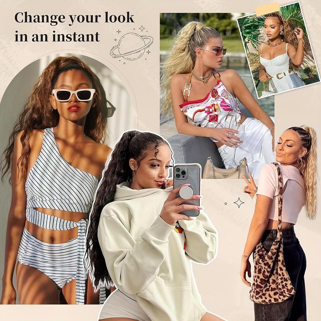 Регулируемые накладные волосы с завязками на завязках - длинные вьющиеся синтетические накладные волосы для женщин - ежедневное использование - подходит для всех типов волос