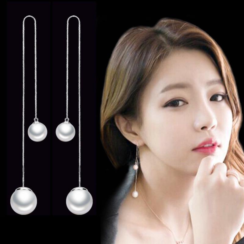 Корейские длинные серьги-игл S925 Silver Star & Moon Leaf Clover для женщин