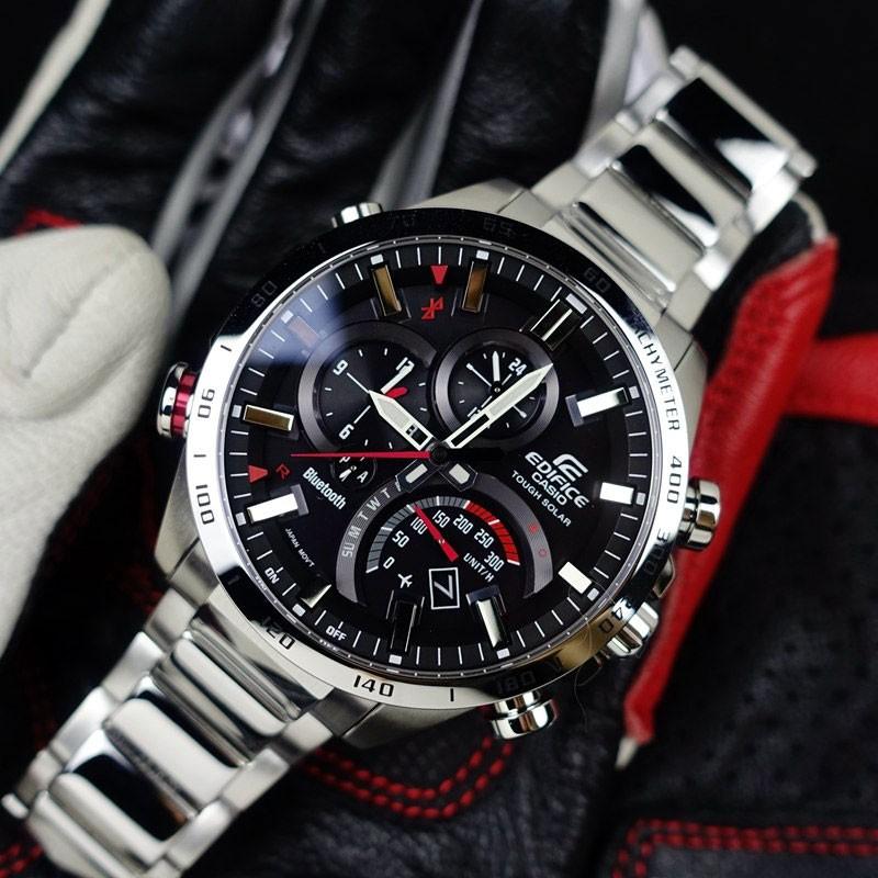 Casio Edifice Series Fashion Business New Bluetooth Smart Solar Waterproof Quartz Movement Stainless Steel Strap Mens Watch Black Dial EQB-501XD-1A