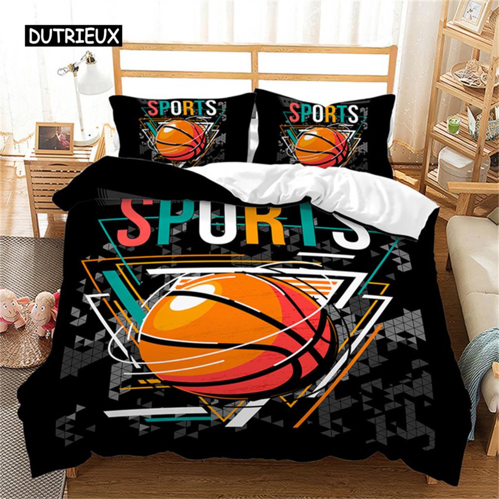 Duvet Cover Basketball Player Queen Bedding Set Microfiber Competitive Sports Game Comforter Cover for Kids Teen Bedroom Decor