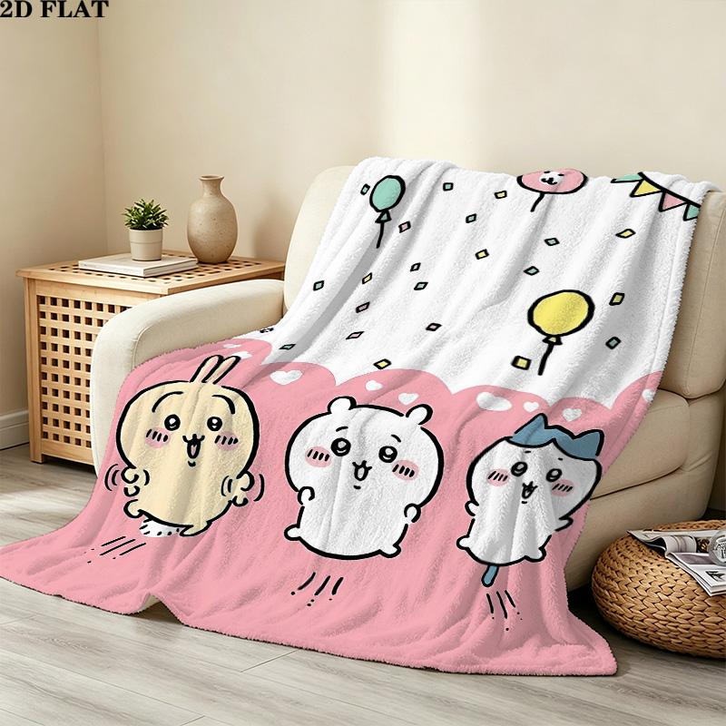 1PC Chiikawa Patterned Flannel Blanket Suitable For All Seasons For Home Decor Warmth And Comfort Gifts Holiday Present