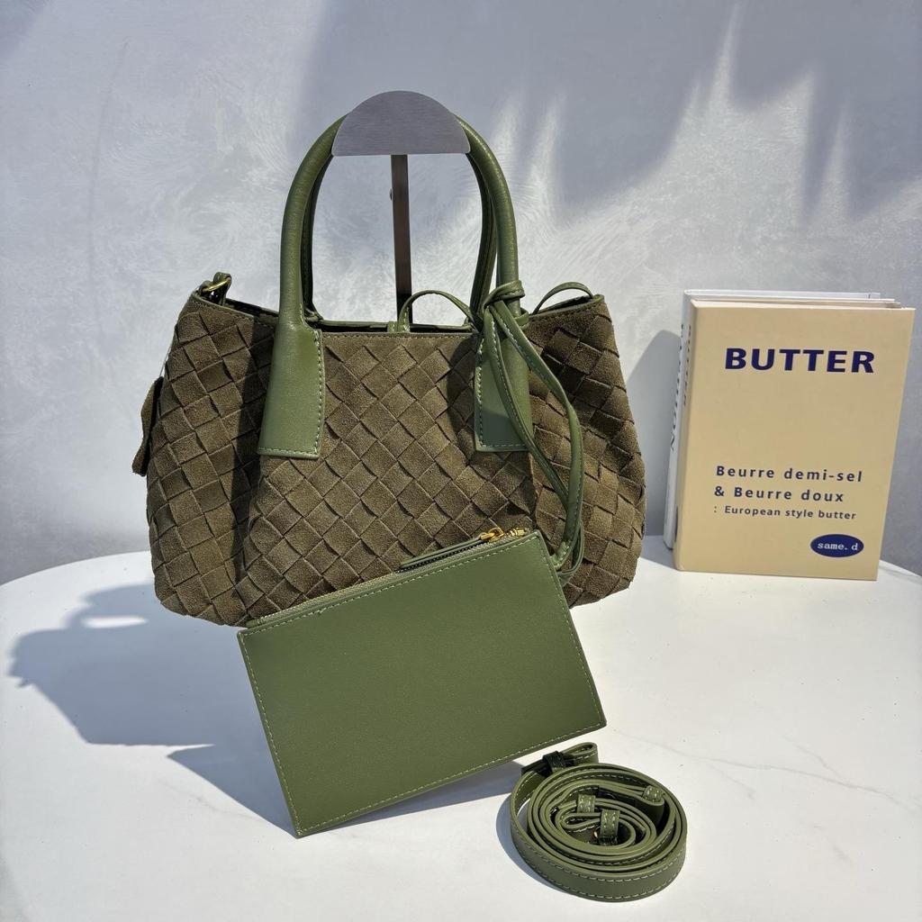 Осенняя ретро плетёная сумка-тоут из замши: Универсальная сумка через плечо и через плечо