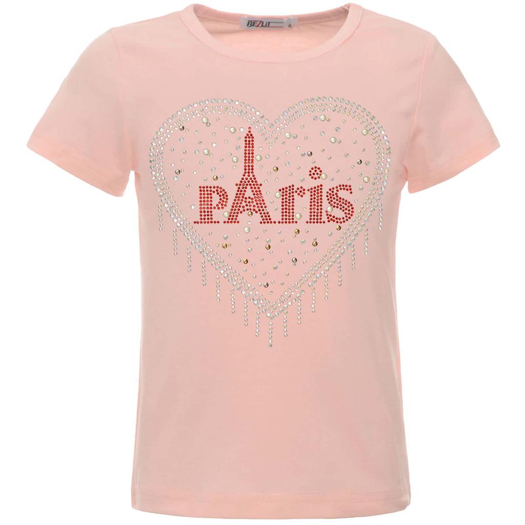 Girls Summer Shirt with Rhinestones In a Heart Motif