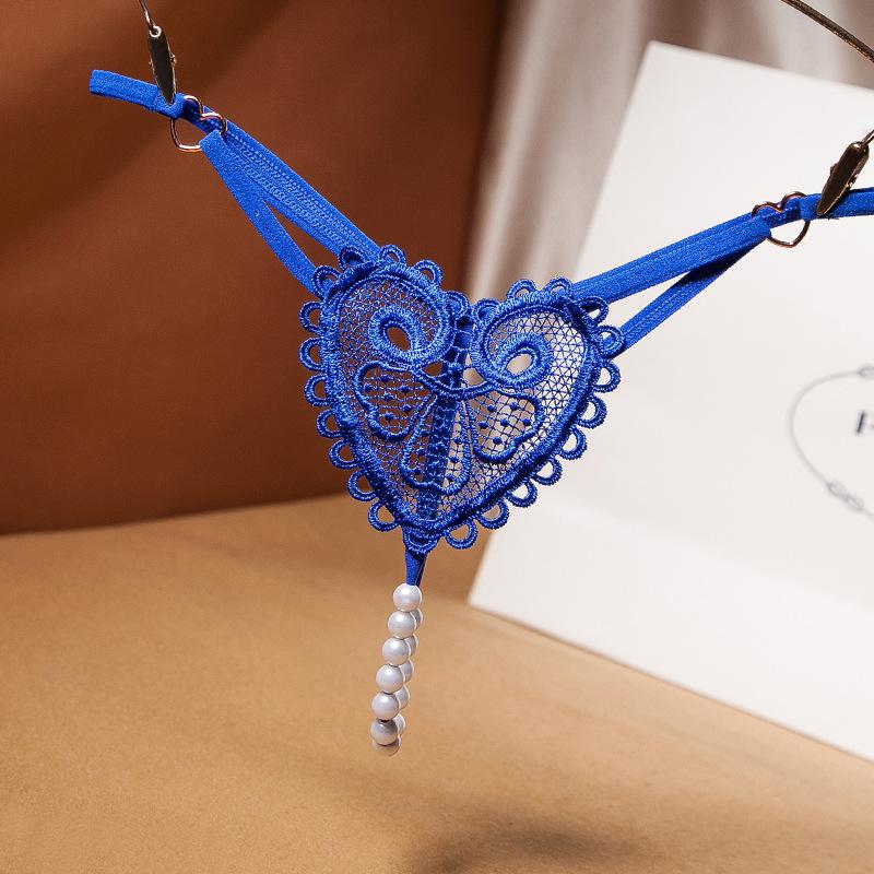 Transparent Women's Panties Sweet Underwear Open Crotch Thongs Embroidery Sexy Lingerie Erotic Beaded G-Strings T-Back