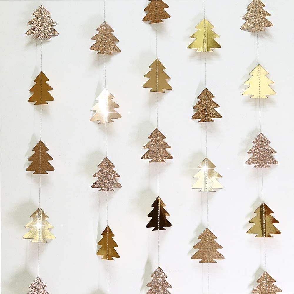 Green Brown Woodland Party Decor Paper Pine Tree Garland Banner Christmas Ornament Nature Camping Holiday Decoration