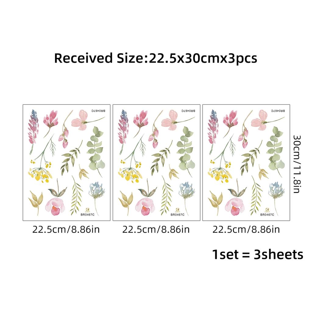 3Pcs Cartoon Leaf Colorful Flowers Wall Stickers For Kids Room Living Room Wall Decals Bedroom Decoration Children Home Decor