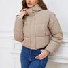 Женское однотонное короткое хлопковое пальто с длинным рукавом и высоким воротником, теплое свободное пальто