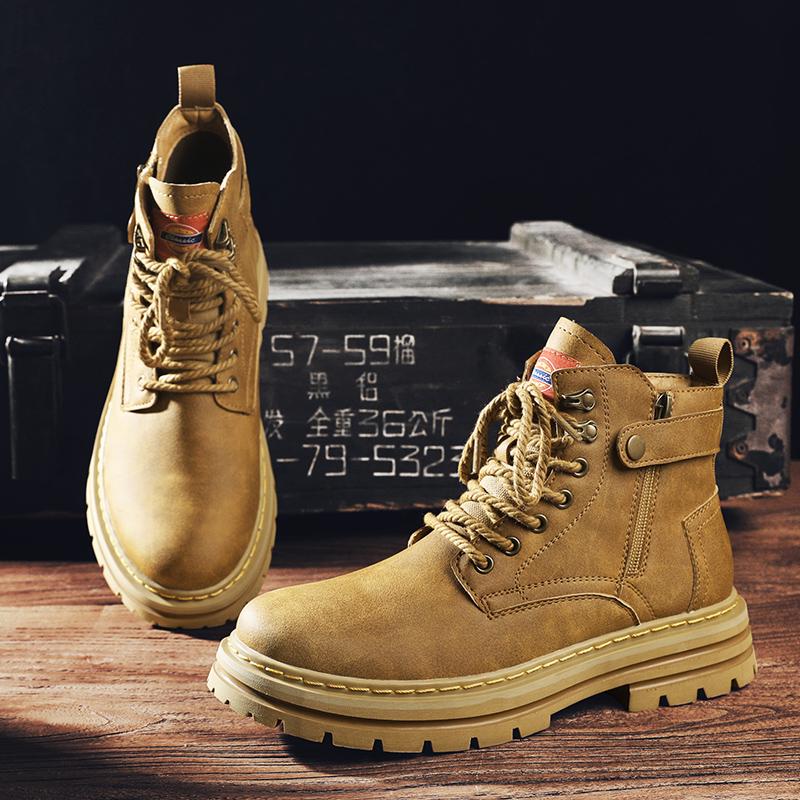 2024 New Men's Boots High Top Motorcycle Boots Fashion Leather Shoes Casual Outdoor Ankle Boots Male Sneakers Bota Masculina