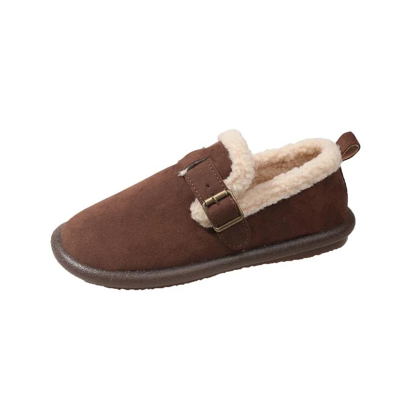 Модная женская обувь 2024 года, горячая распродажа, женские туфли на плоской подошве One Kick, зимние туфли с круглым носком, замшевые, теплые, однотонные, повседневные, удобные, большого размера