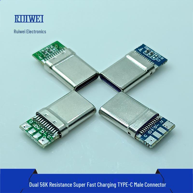 Разъем USB Type-C Male с гибким корпусом, двойной резистор 56K, фиолетовый клей для быстрой зарядки Huawei Honor MAX66.