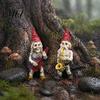 Skeleton Dwarf Band Figurines Halloween Gnome Musician Resin Figurine, Hand-Painted Gothic Statue with Guitar Collectible Musical Statues Saxophone,