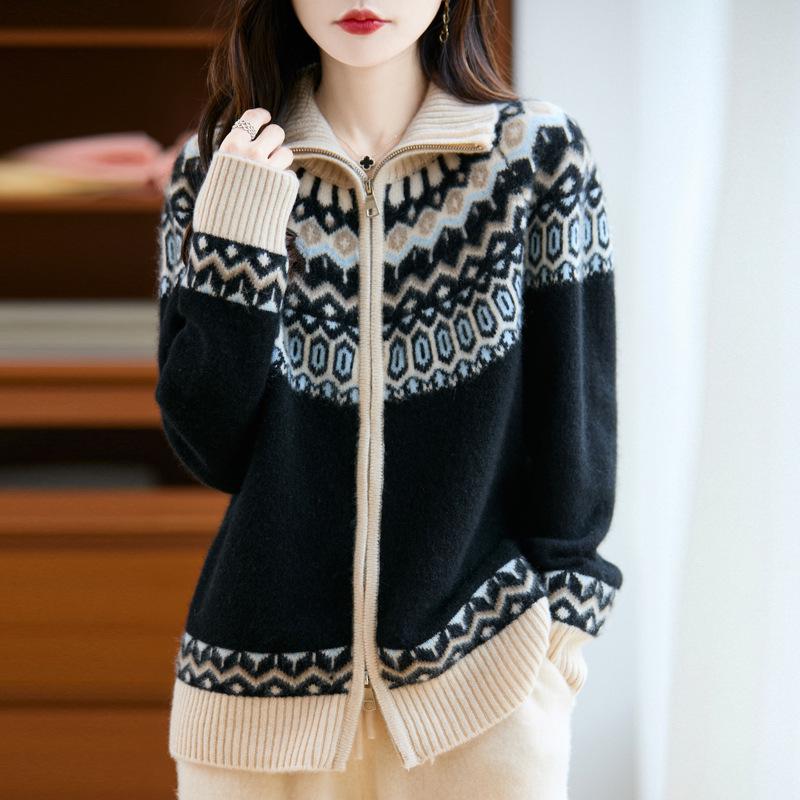 Women's Fair Isle Wool Cardigan: Age-Reducing Thick Knit Sweater Coat for 2025 Autumn/Winter