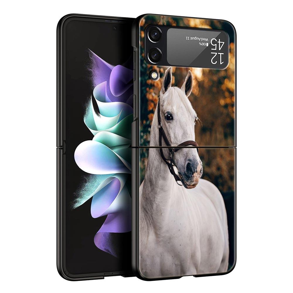 Running Horse Animal Phone Case For Samsung Galaxy Z Flip3 Flip4 Flip5 Shell For Z Flip 3 Flip 5 4 5G Black Hard Folding Cover