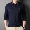 Весенняя новая мужская модная повседневная однотонная рубашка поло с длинными рукавами с лацканами, мужская футболка