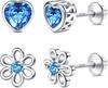2 Pairs of Silver 925 Screw Back Earring Stud Tragus Cartilage Piercing Center Flower CZ Screw for Women Jewelry