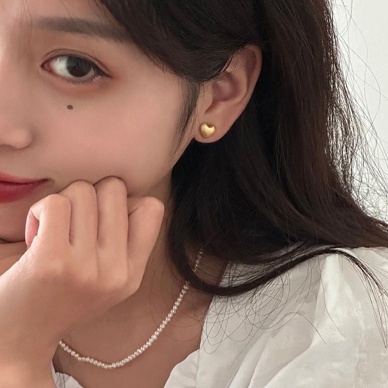 PONYKISS Серебряные Мини Серьги-Гвоздики Матовое Сердце для Женщин 18K Золото Изящные Минималистичные Милые Аксессуары