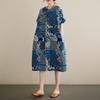 Summer Cotton Hemp Retro Artistic Knee Length Dress for Women
