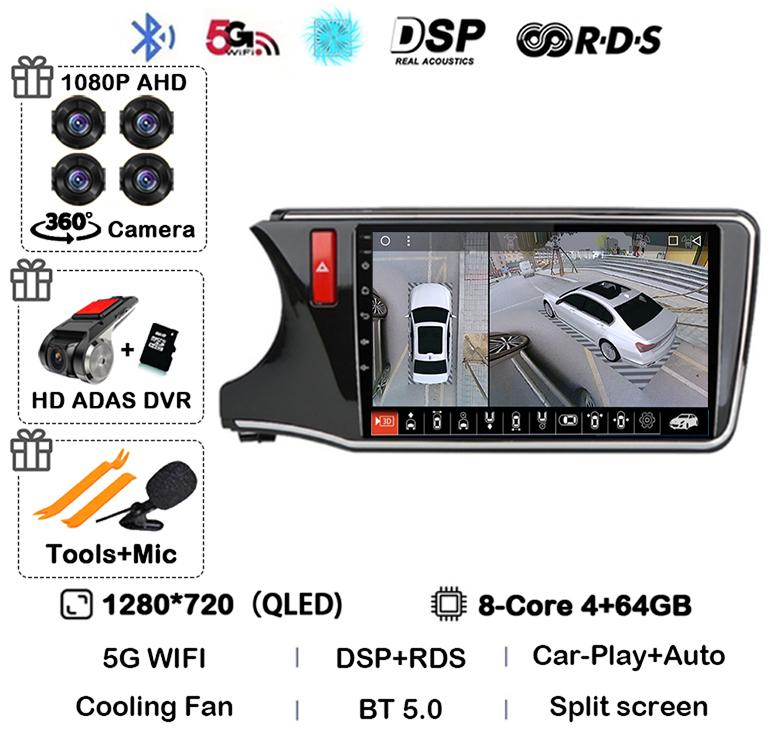 Android 14 Carplay Auto For Honda CITY 2014 2015 2016 2017 2018 2019 Car Radio Multimedia Stereo Player Navigation GPS 4G+WIFI